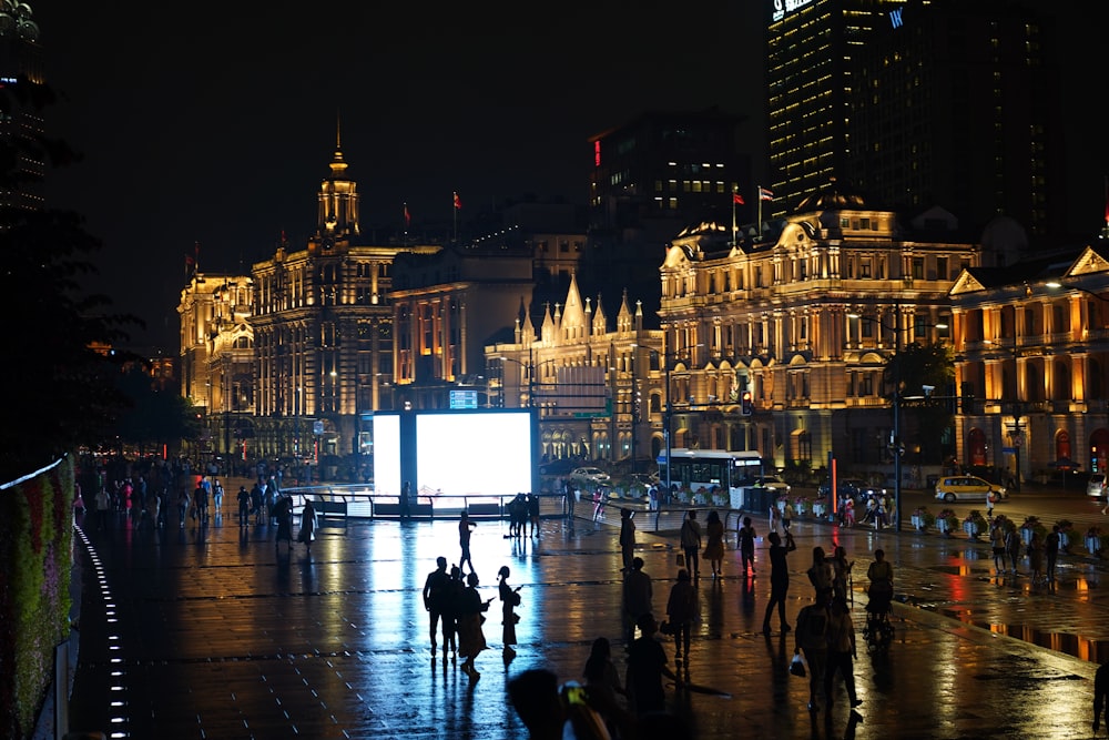 group of person near the building during nigttime