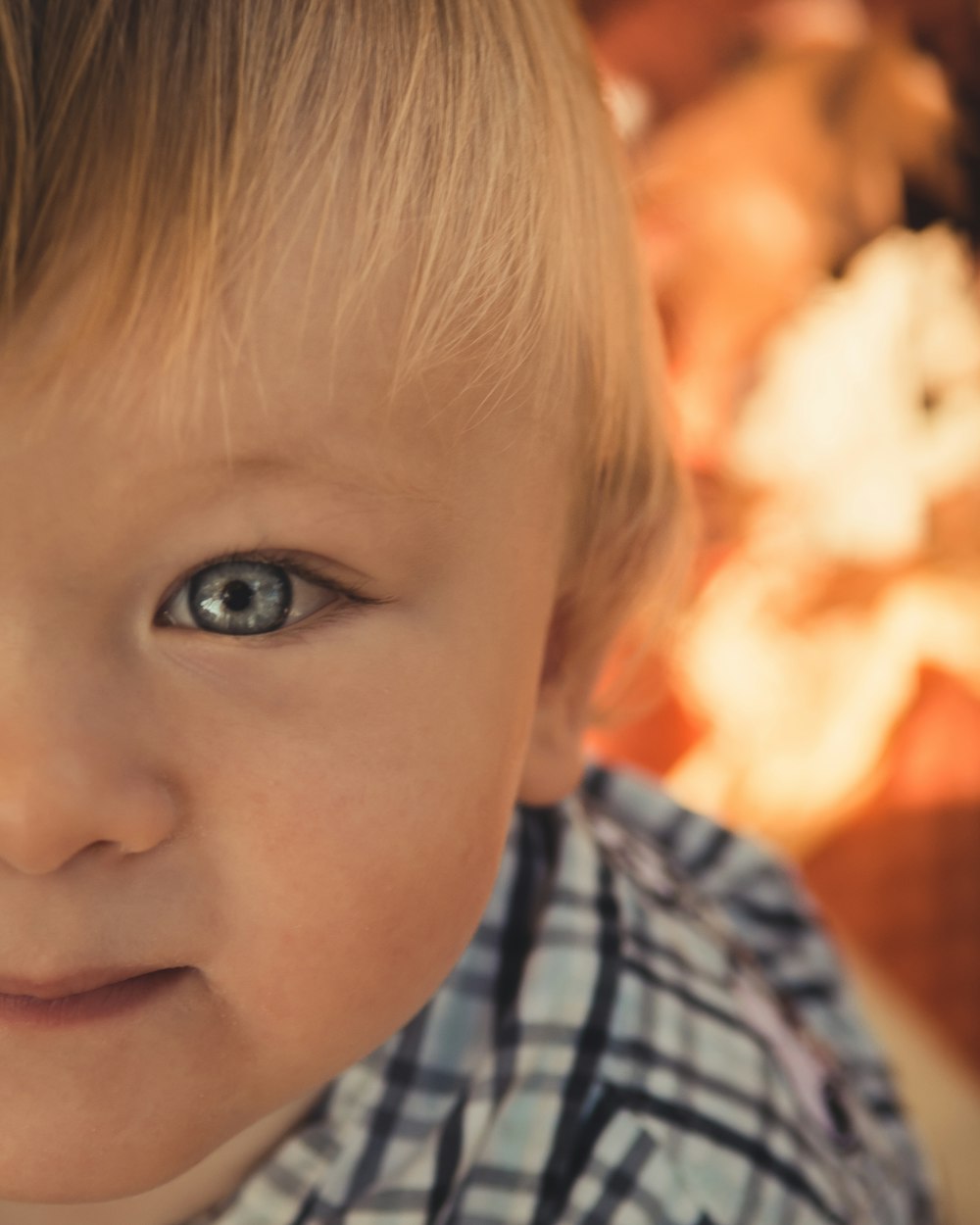 boy wearing white and blue plaid shirt