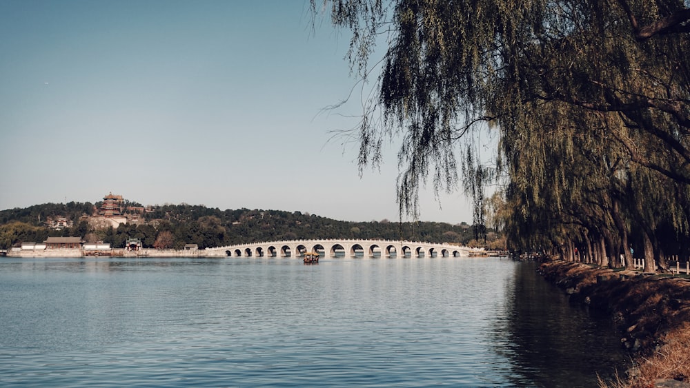 a bridge over a large body of water