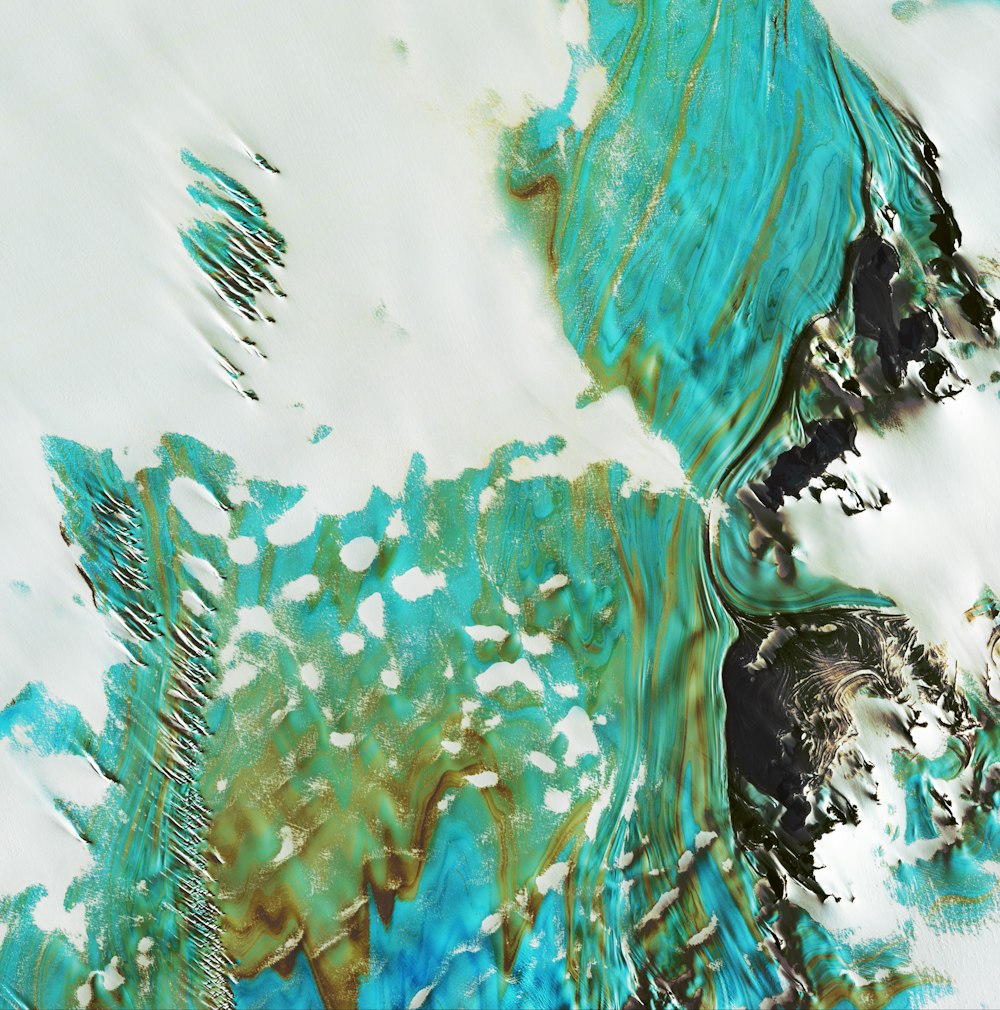 an abstract painting of blue and green colors