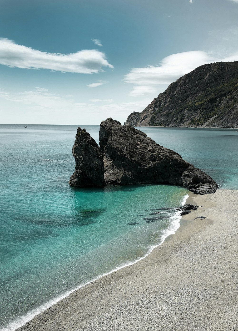 black rock formation beside sea