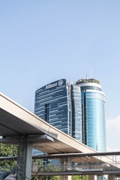 blue curtained-glass building