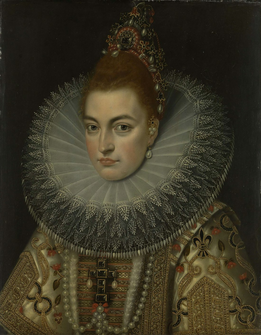 Classical oil painting of a crowned figure, constant vigilance over your build