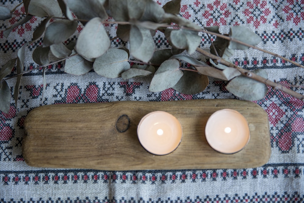 brown wooden tealight candle holder