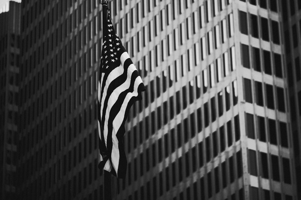 grayscale photography of flag of US