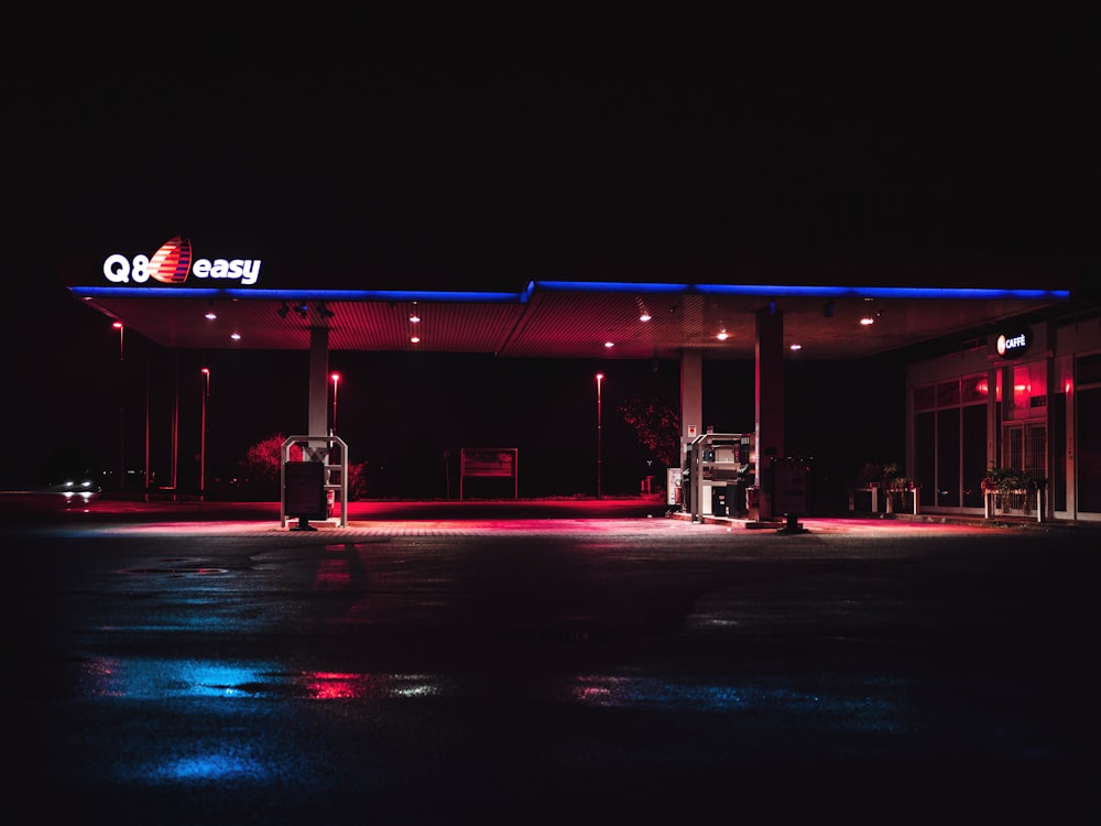 lighted gasoline station