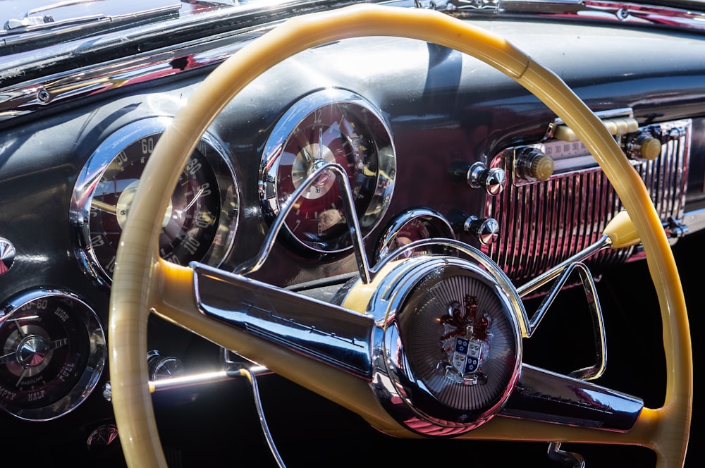 vintage yellow vehicle steering wheel