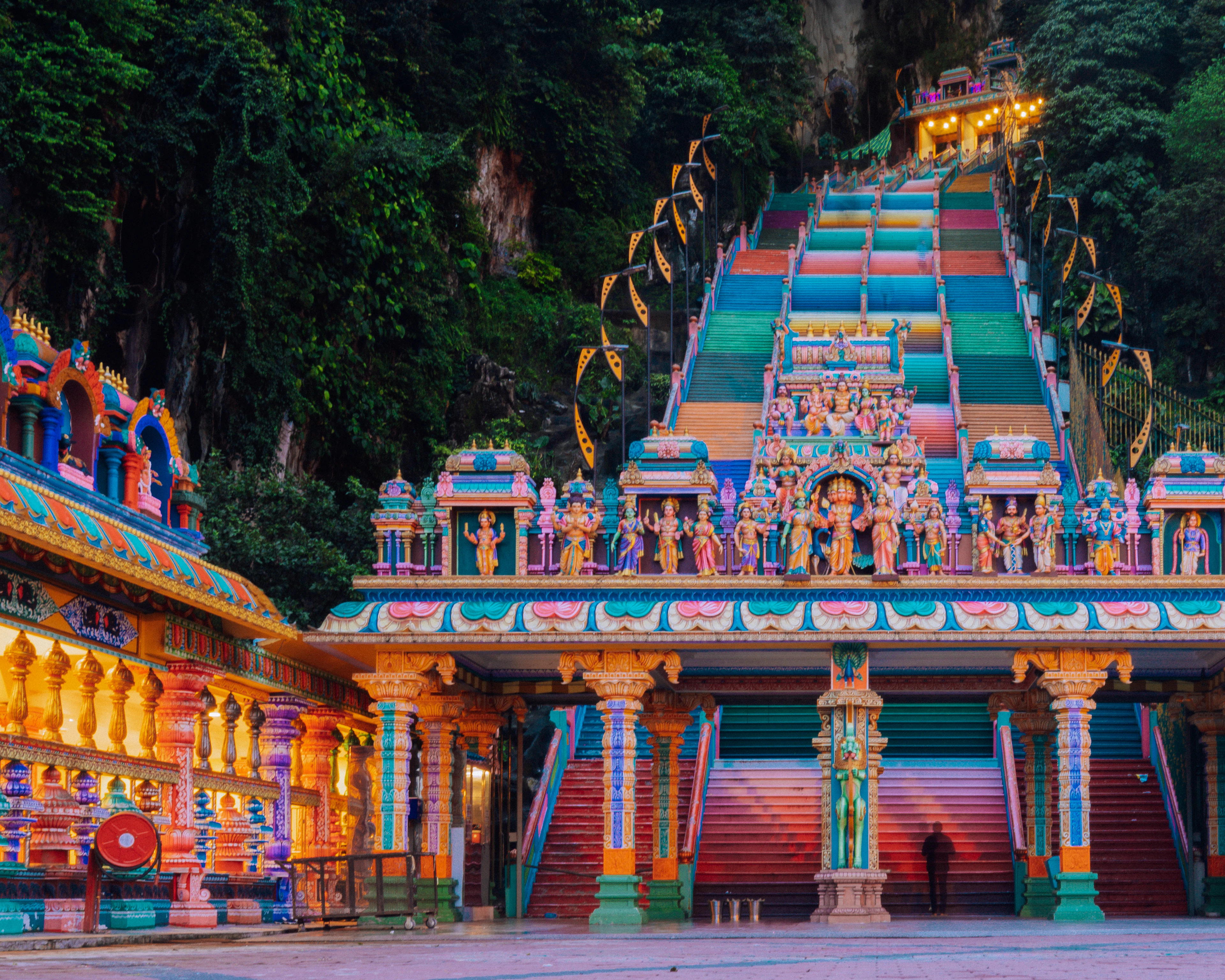 The painted staircase climbing to the Batu Caves temple outside Kuala Lumpur