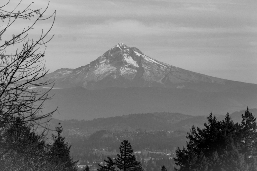 grayscale photo of mountain