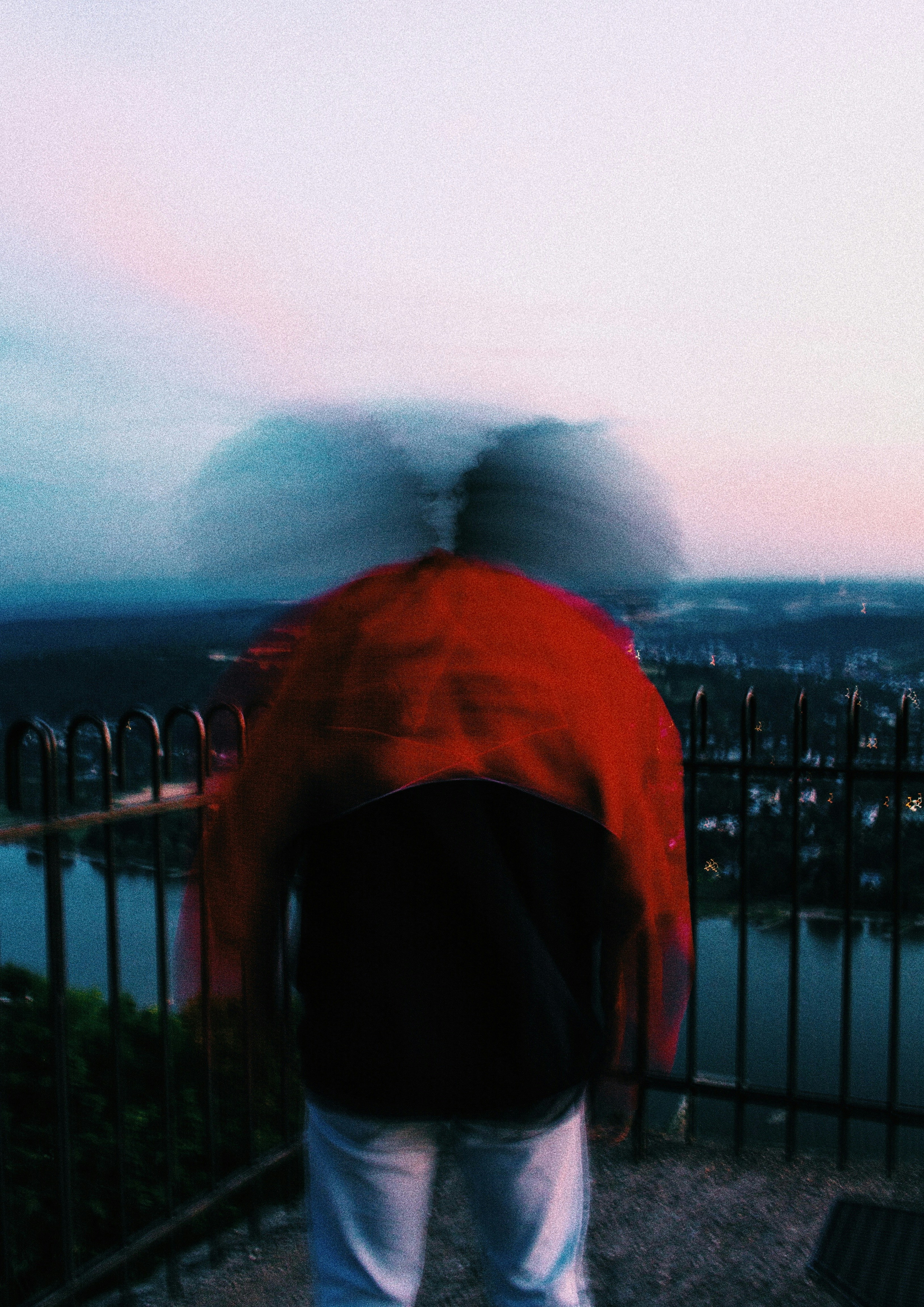 red and black long-sleeved shirt