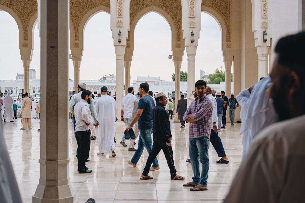 group of people inside temple