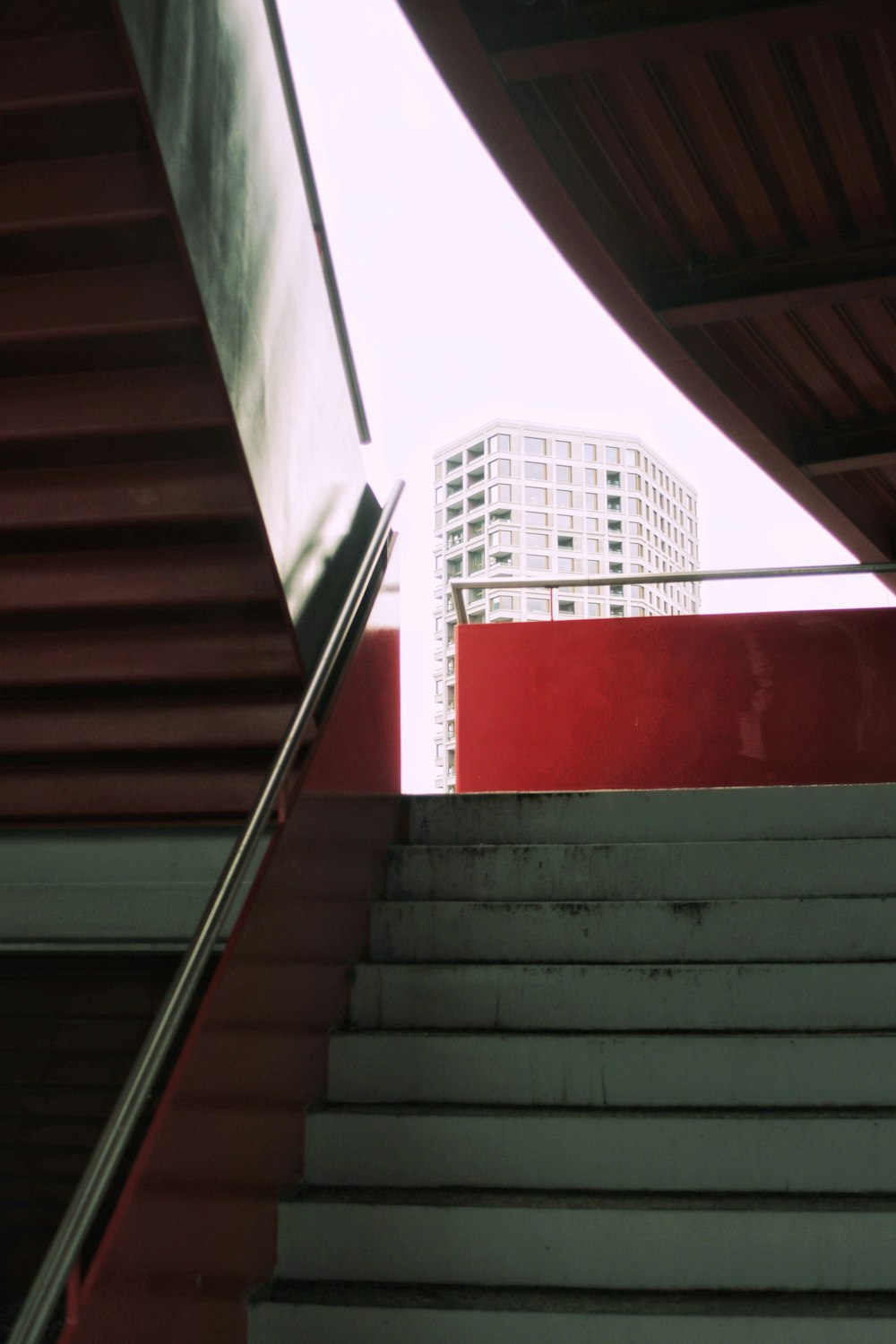 gray and red stairs