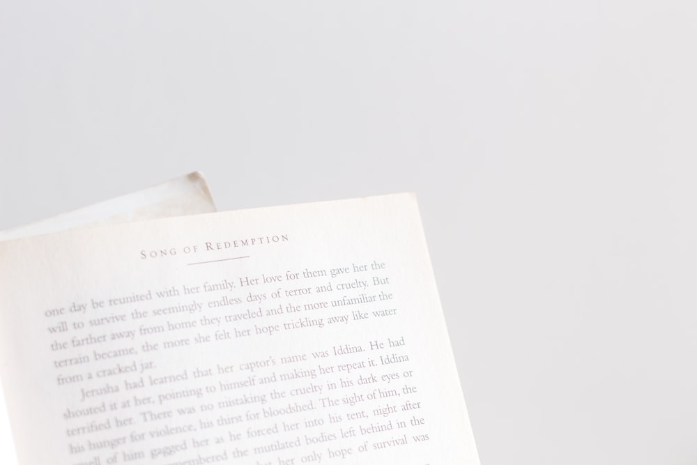 book page on white surface