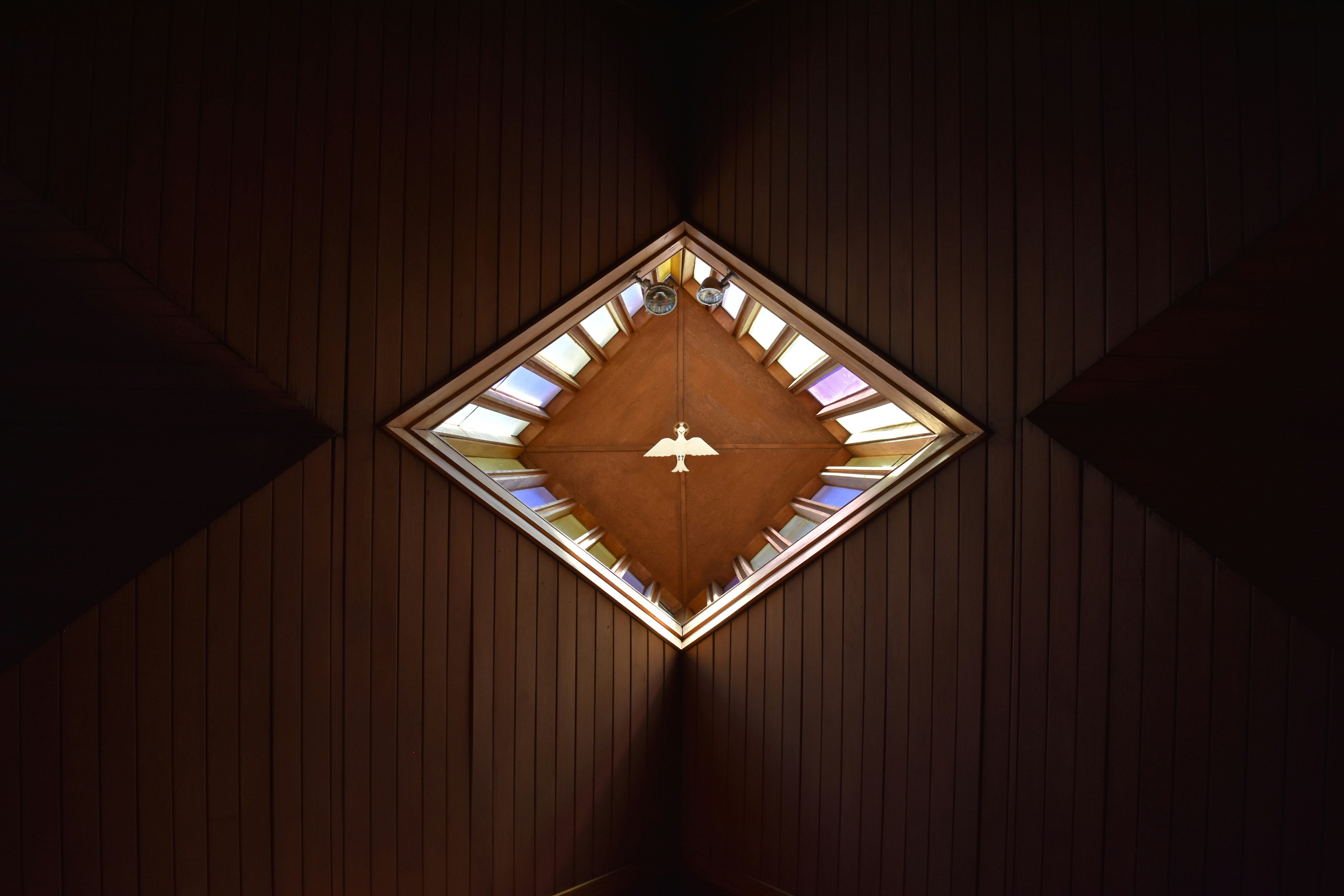 A depiction of the Holy Spirit as a dove above our sanctuary.