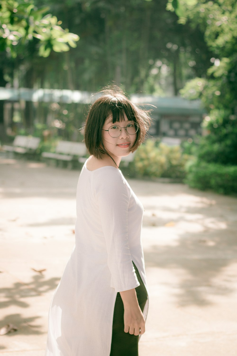 woman wearing white top