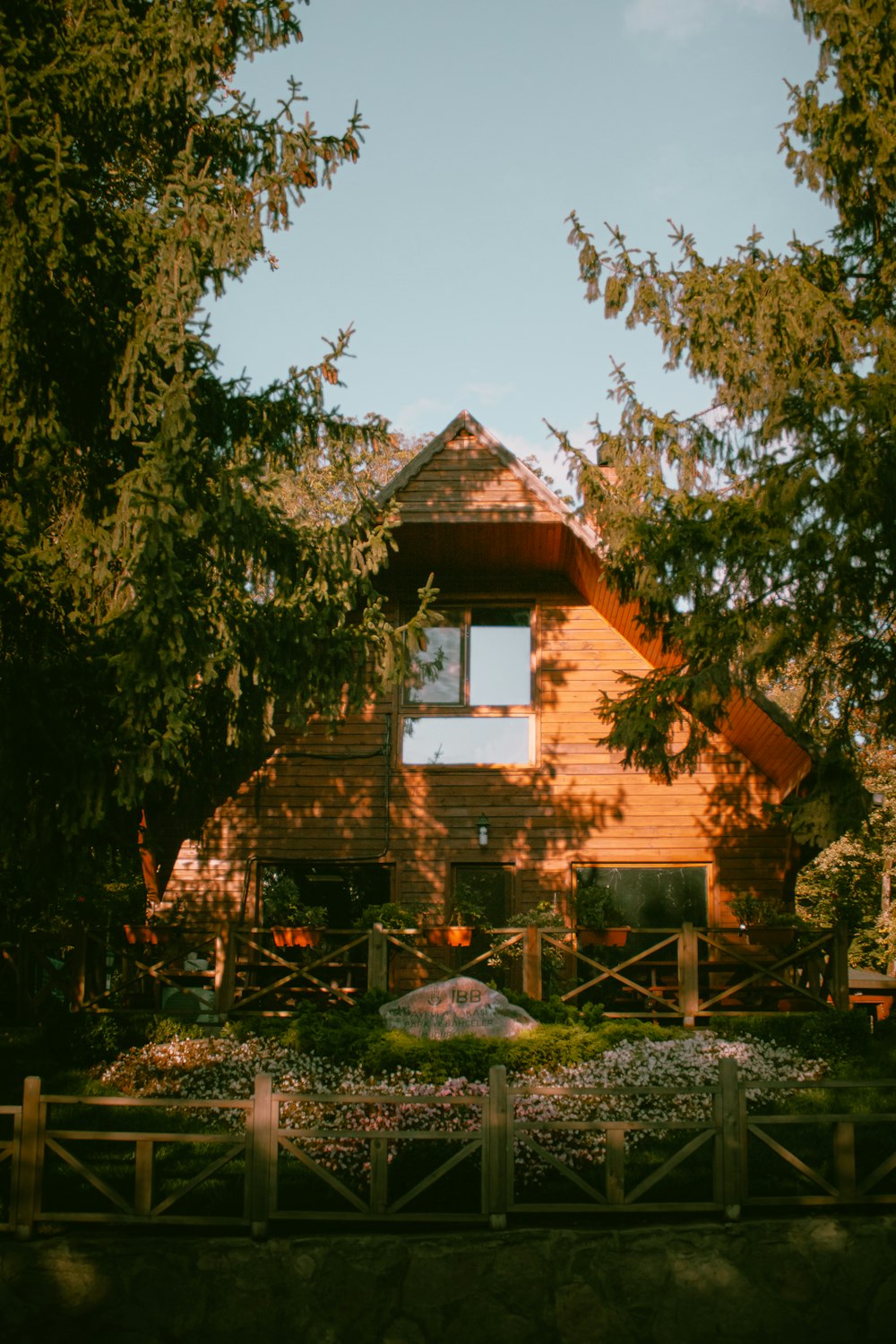 brown house surrounded by trees