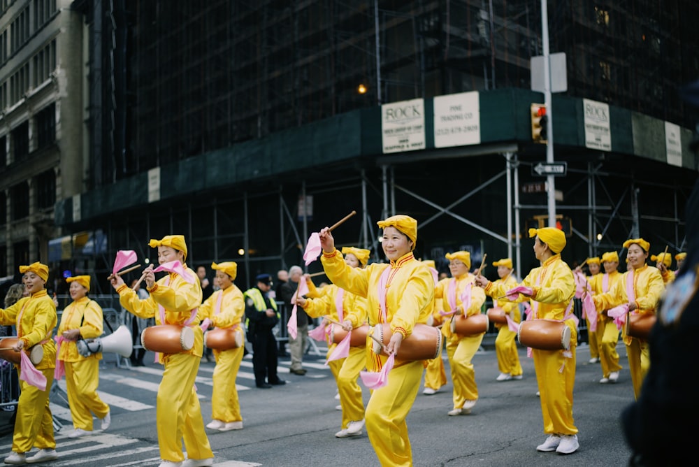 group of people carrying instruments