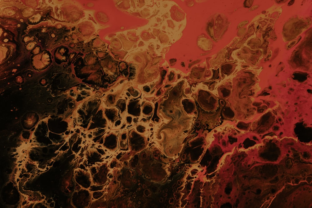 a close up of a red and black substance