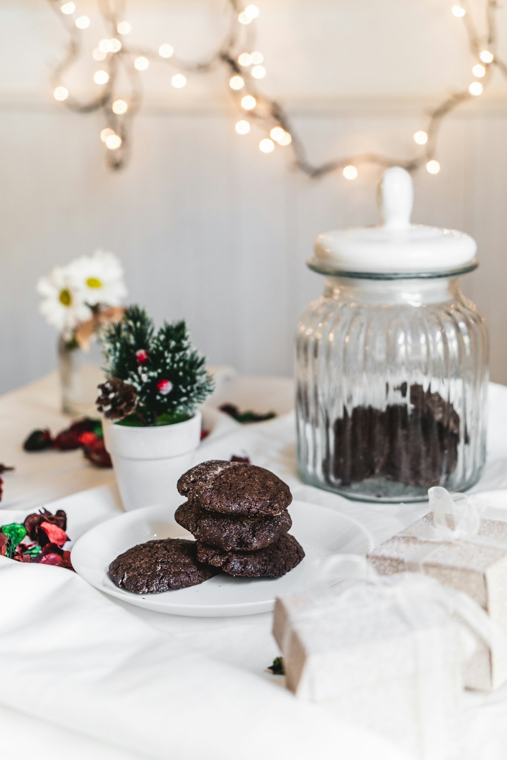 chocolate cookies on white plate