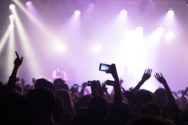 A vibrant crowd enjoying a nighttime concert under golden lights, capturing the energy of a Jummiey Entertainment event.