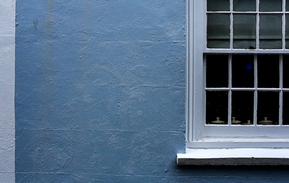 closed white window with gray wall