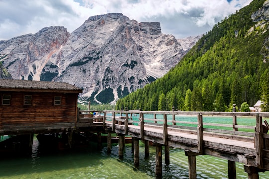 wooden shack on lake in Parco naturale di Fanes-Sennes-Braies Italy