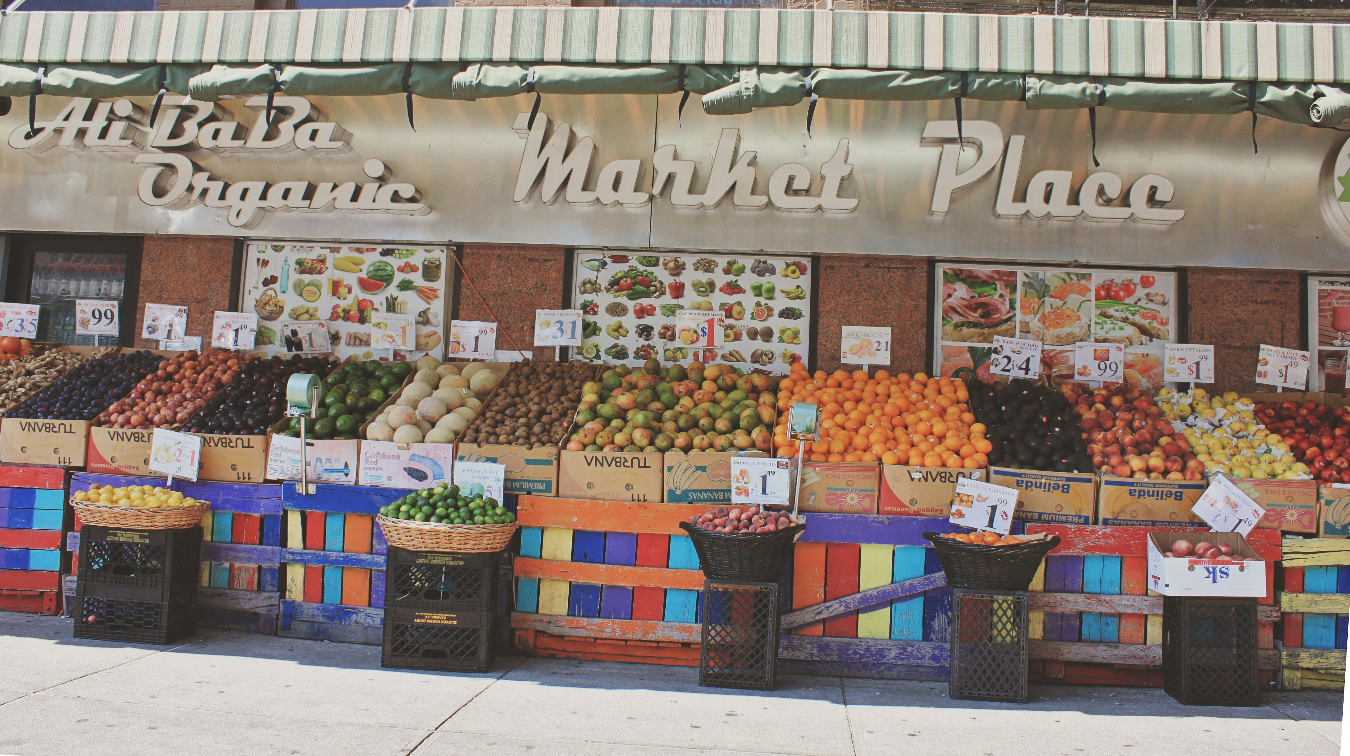 Fresh organic vegetables and fruits displayed at Fresh Harvest Market stall