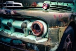 Close-up of a vintage truck showcasing its rugged design.