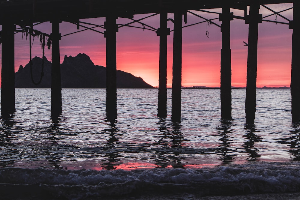 silhouette photo of dock