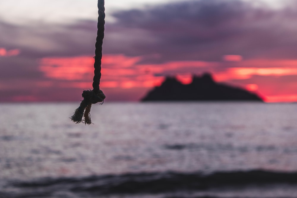 Selektiv fokussiertes Foto eines Seils in der Nähe des Meeres