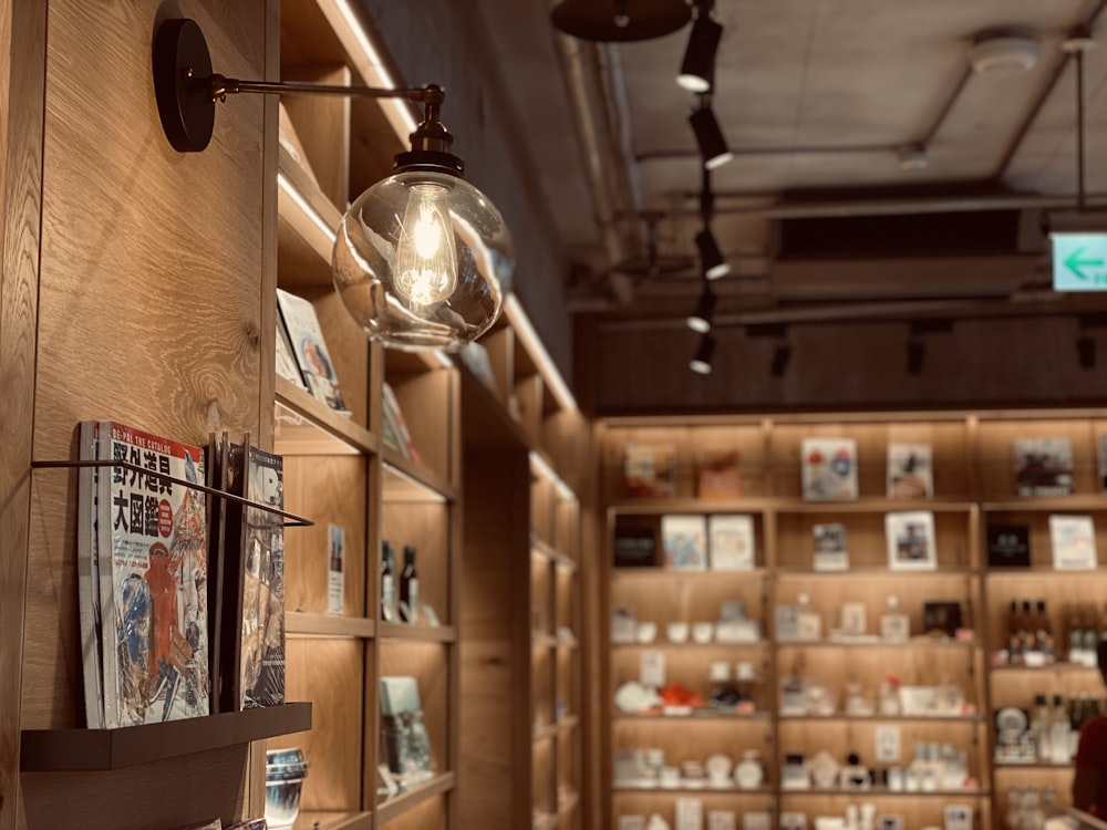 books on wooden shelf