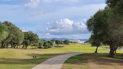 concrete pathway between trees masters golf tournament teams background