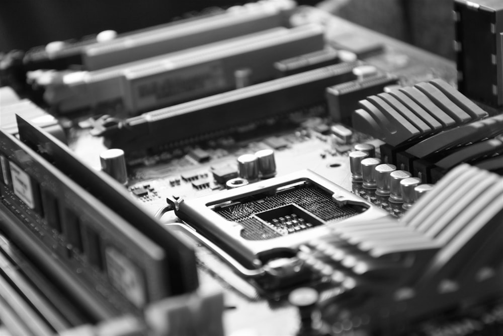 greyscale photography of circuit board