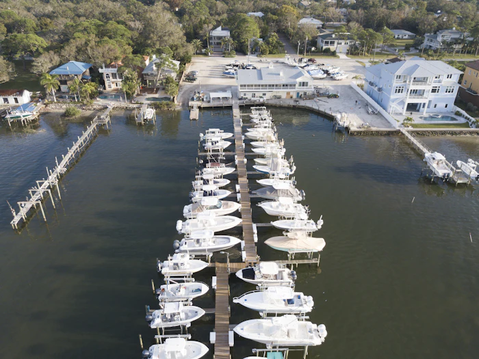 Aerial view of boats on calm water