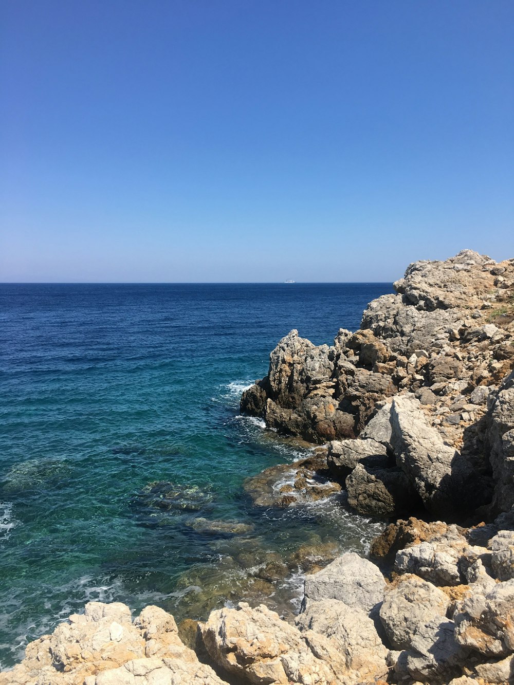 calm sea and rocks during daytime