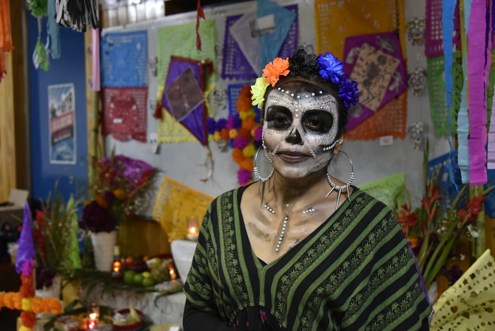 woman wearing calabera mask