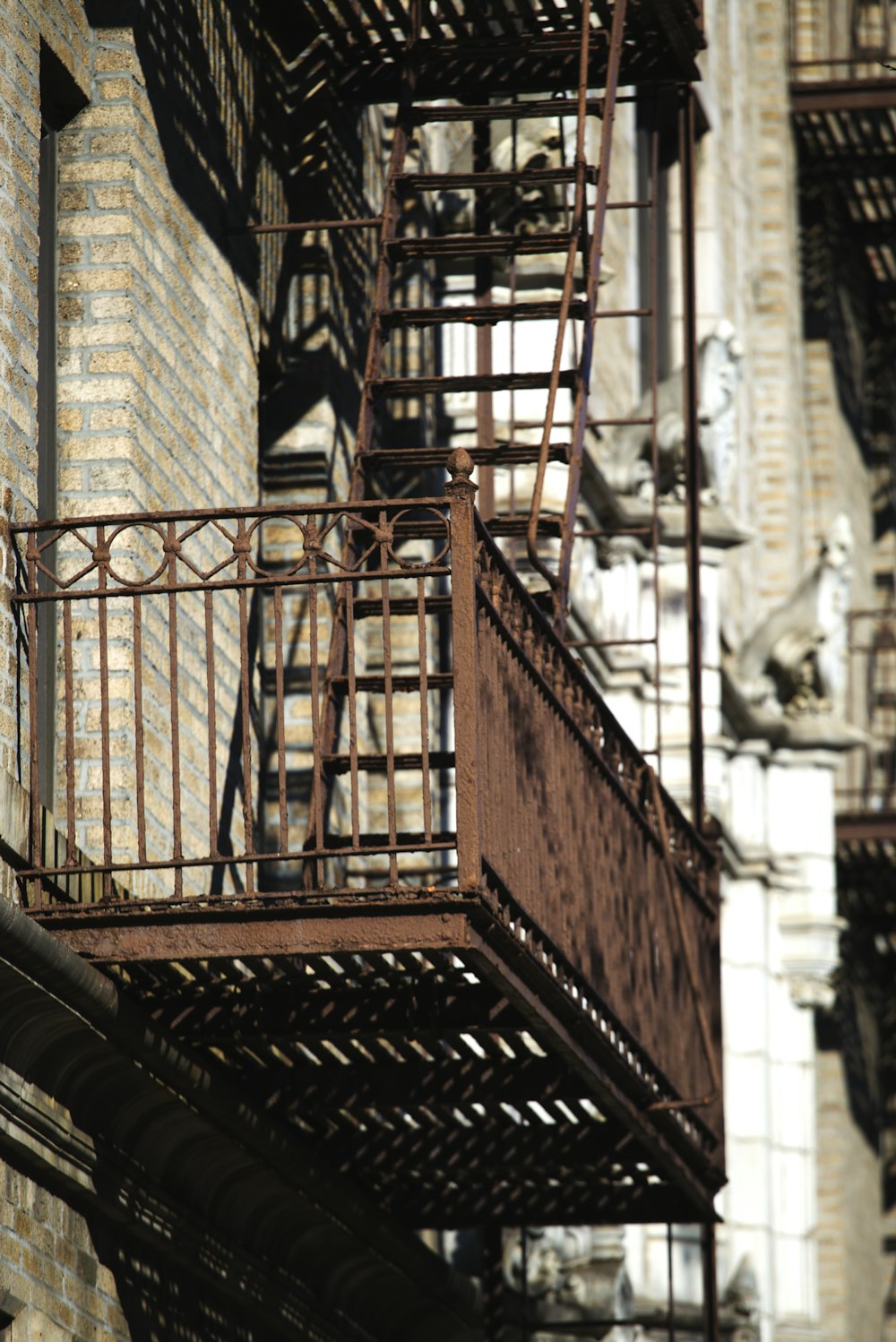 brown metal emergency exit stairs