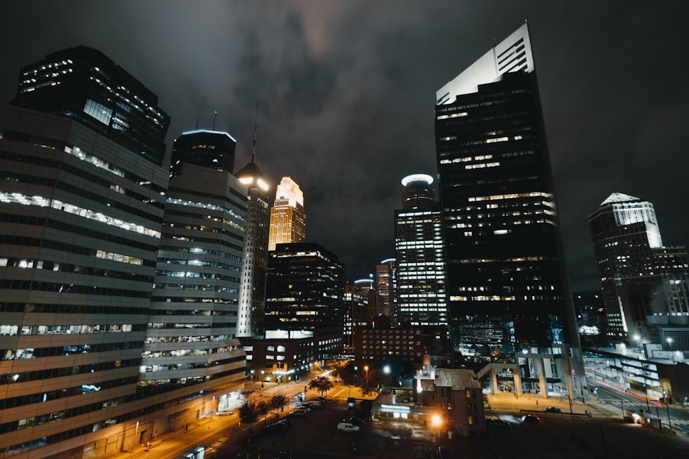 city high-rise buildings at night