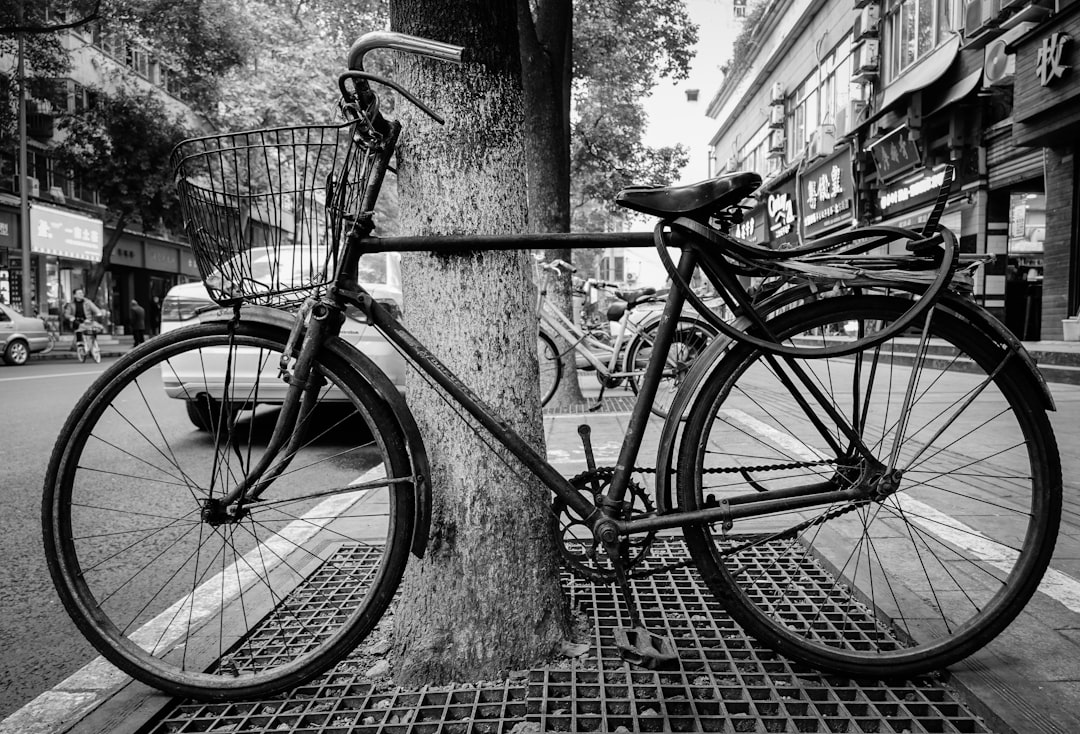 parked bike beside tree