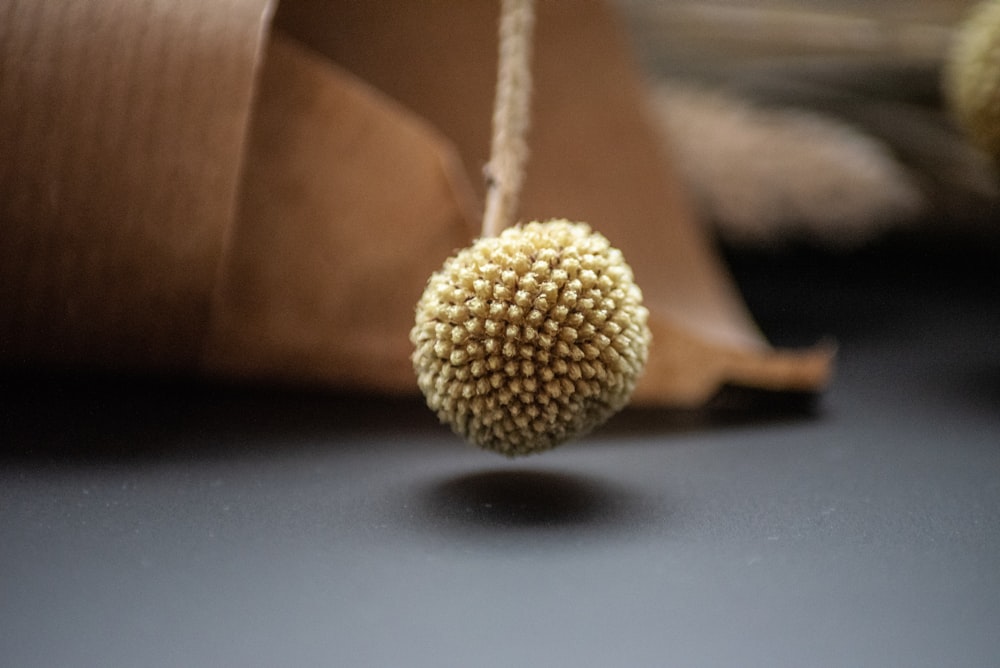a close up of a ball on a string