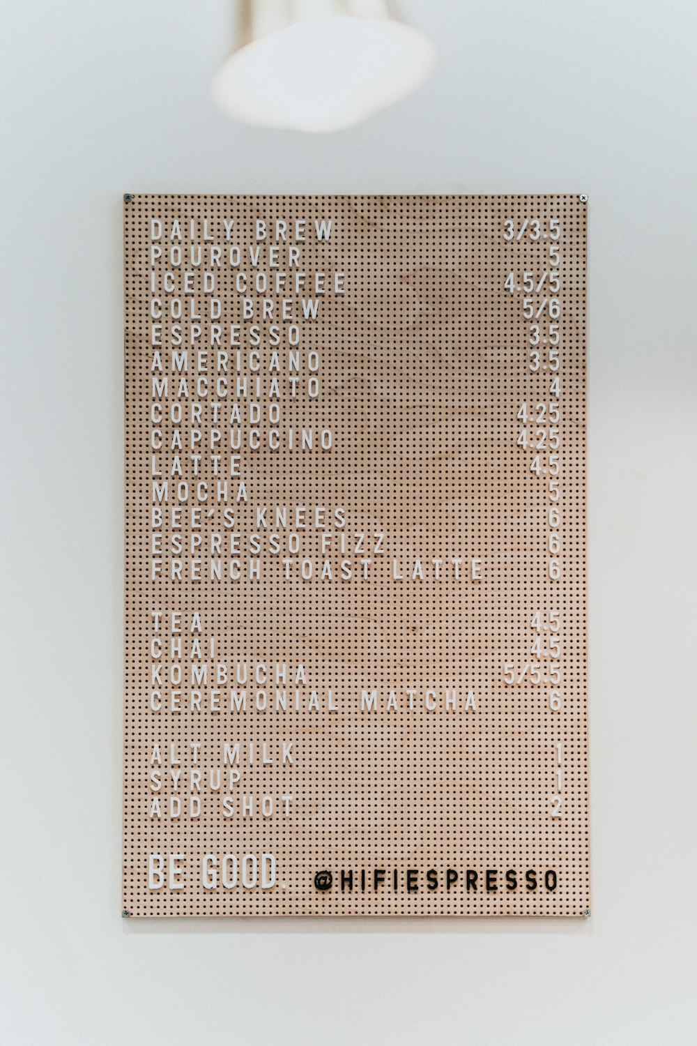 brown Nespresso menu board
