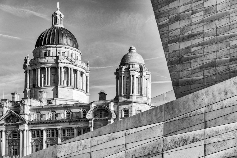 a black and white photo of the dome of a building