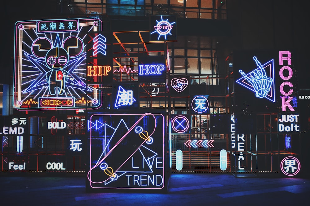 neon light signage on building