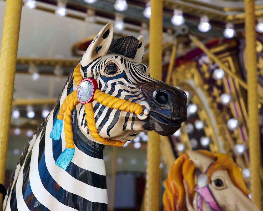 black and white horse carousel