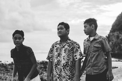 gray-scale photo of three boys samoa google meet background