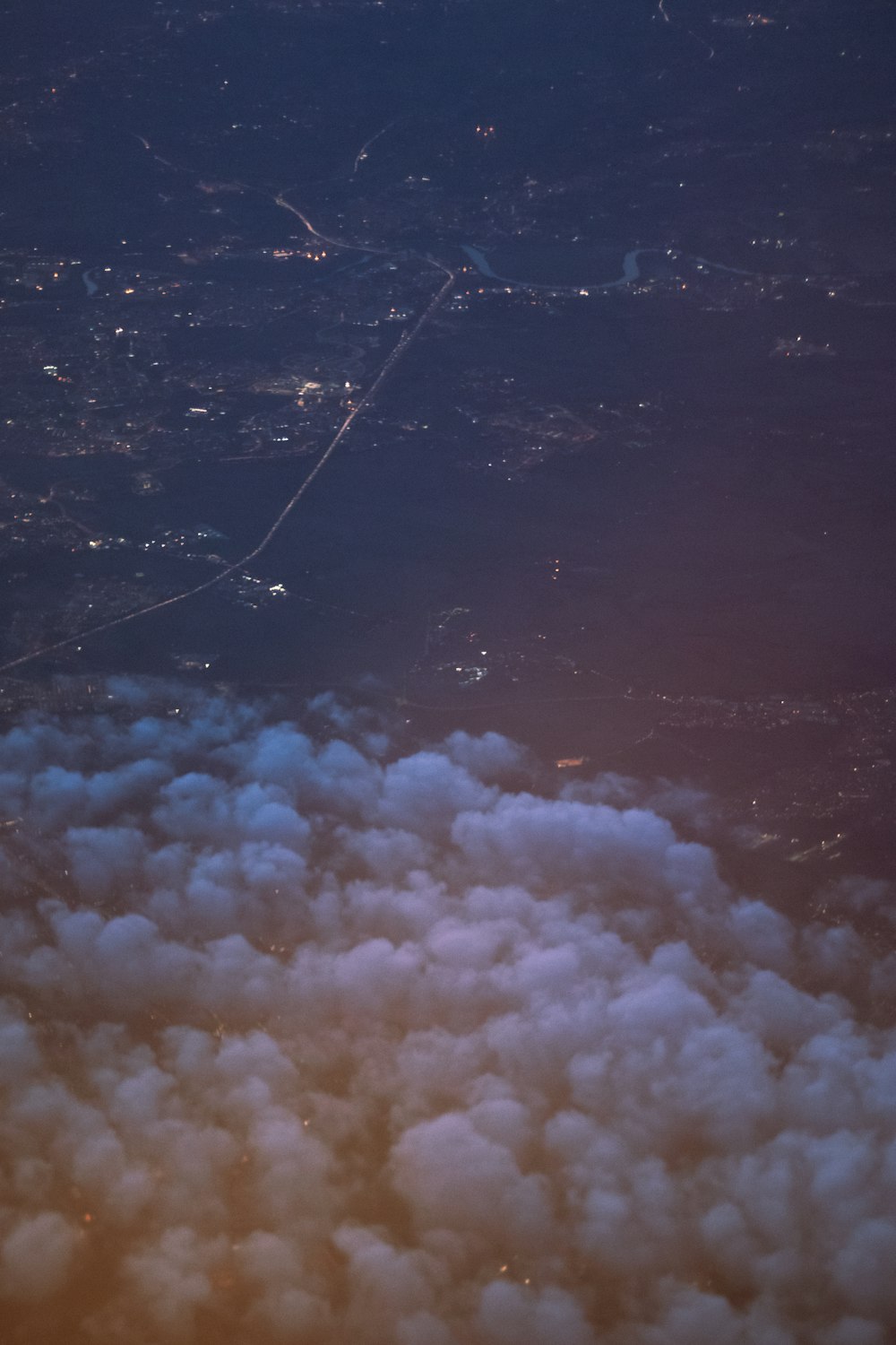 aerial photograph of city at night