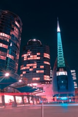 high-rise buildings at night