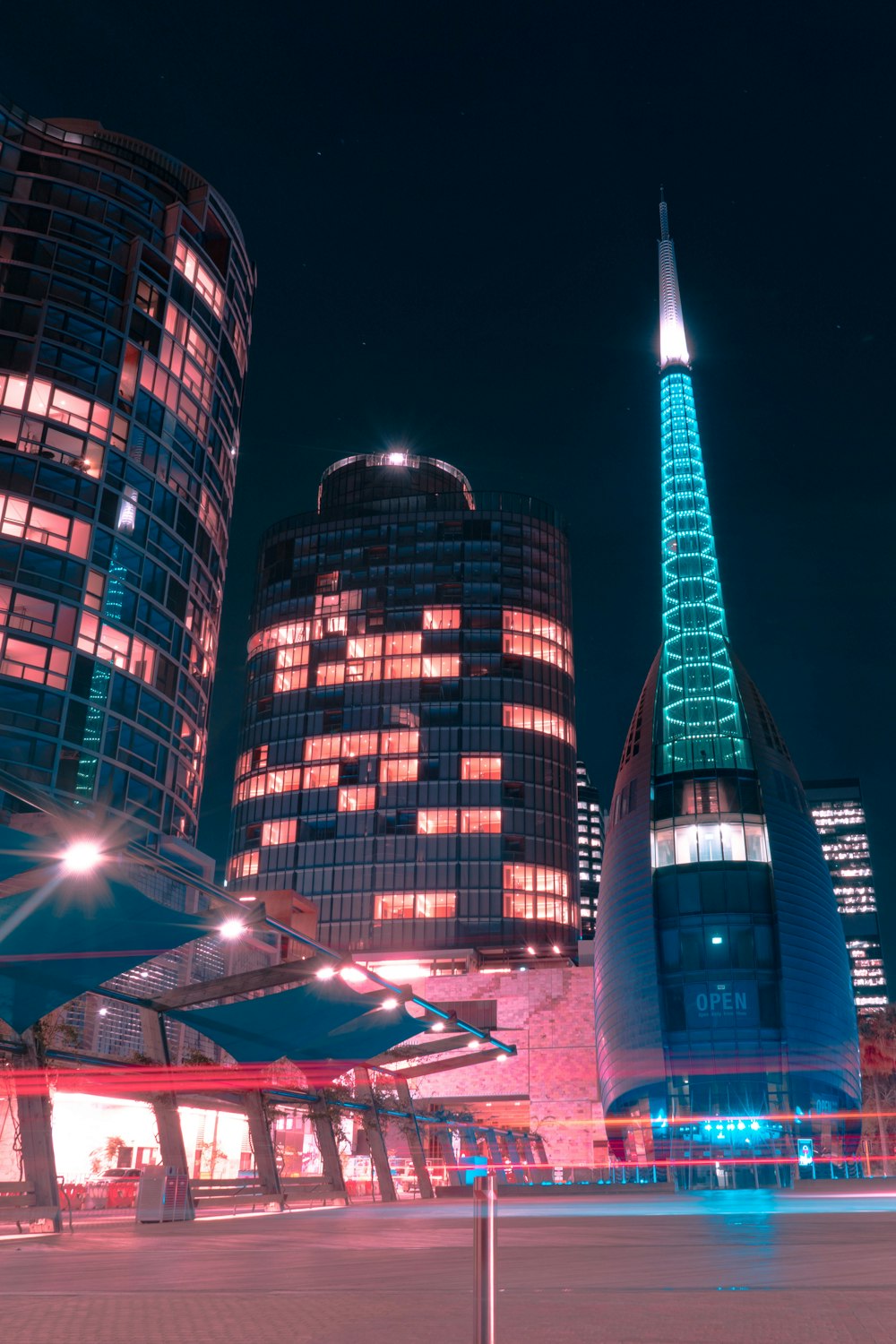 high-rise buildings at night