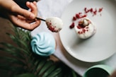 person about to eat red velvet cake