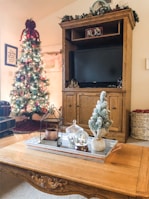 A cozy living room decorated for a holiday gathering with relatives.